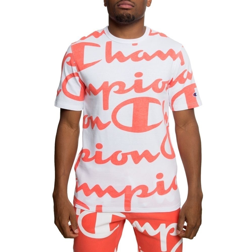 Champion giant script white orange big logo tshirt XL